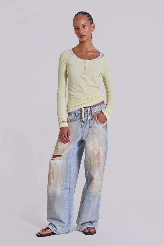 Transparentes Henley-Oberteil in Buttercup