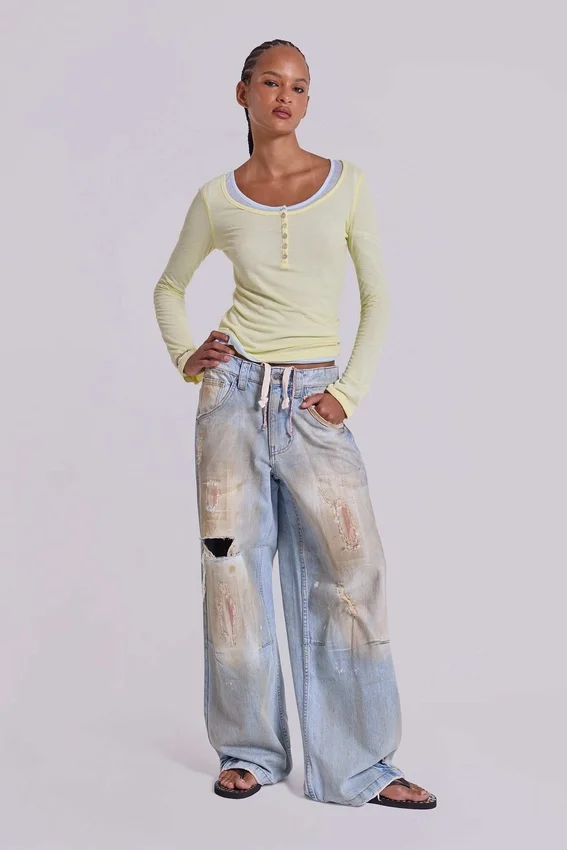 Transparentes Henley-Oberteil in Buttercup