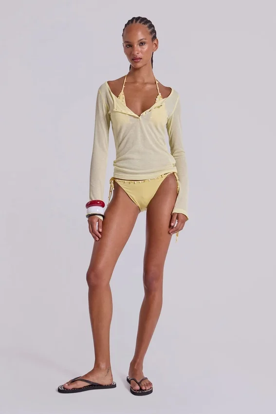 Transparentes Henley-Oberteil in Buttercup