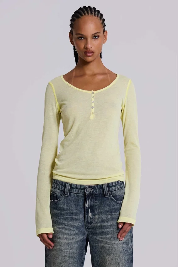 Transparentes Henley-Oberteil in Buttercup
