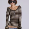Transparentes Henley-Oberteil in „Stripe“
