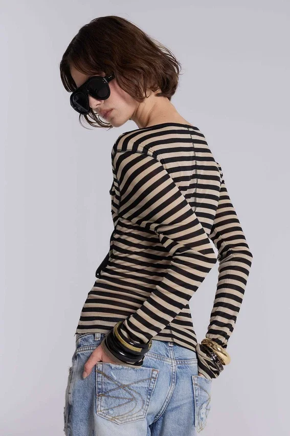 Transparentes Henley-Oberteil in „Stripe“