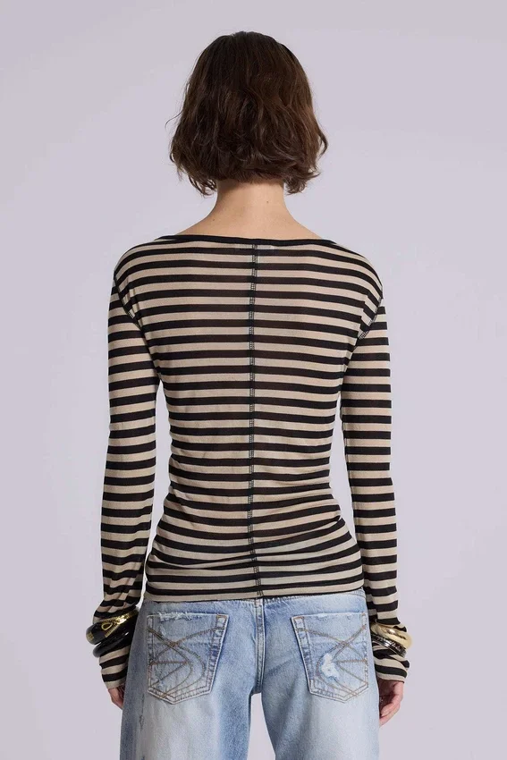Transparentes Henley-Oberteil in „Stripe“