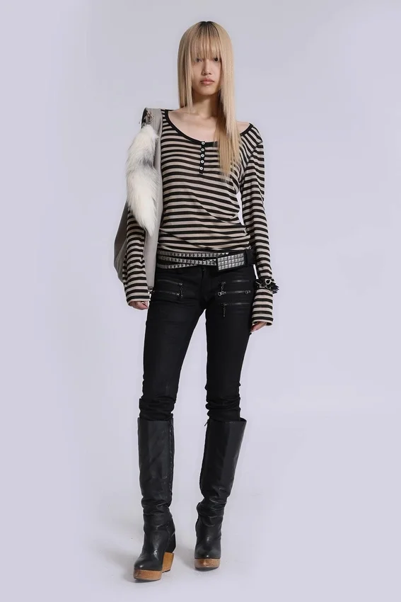 Transparentes Henley-Oberteil in „Stripe“