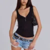 Transparentes Henley-Tanktop in Schwarz