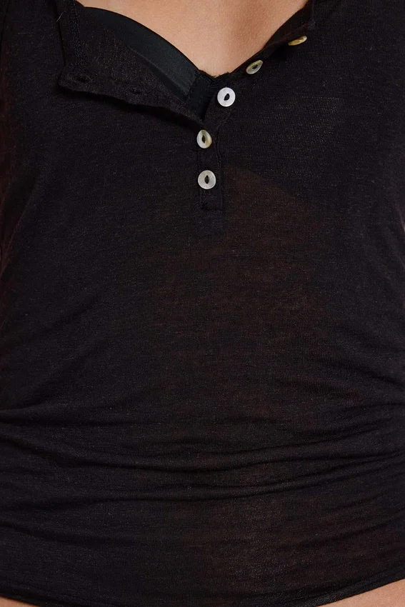 Transparentes Henley-Tanktop in Schwarz