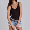 Transparentes Henley-Tanktop in Schwarz
