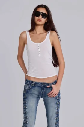 Transparentes Henley-Top in Weiß