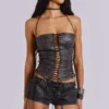 Vaca Whipstitch Mini-Shorts aus Kunstleder in Schwarz