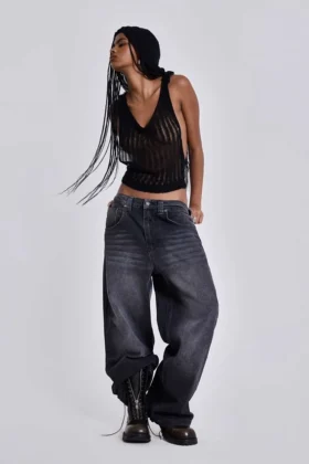 Verwaschene schwarze Colossus Jeans
