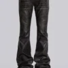 Verwaschene schwarze PU-Drift-Bootcut-Jeans