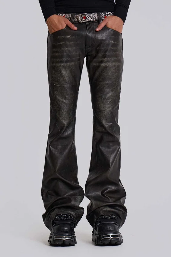 Verwaschene schwarze PU-Drift-Bootcut-Jeans