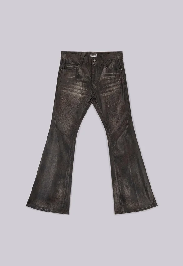 Verwaschene schwarze PU-Drift-Bootcut-Jeans