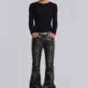 Verwaschene schwarze PU-Drift-Bootcut-Jeans