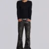 Verwaschene schwarze PU-Drift-Bootcut-Jeans