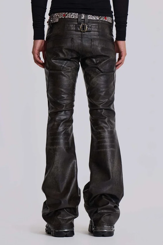 Verwaschene schwarze PU-Drift-Bootcut-Jeans