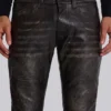 Verwaschene schwarze PU-Drift-Bootcut-Jeans