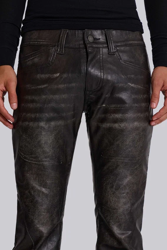Verwaschene schwarze PU-Drift-Bootcut-Jeans