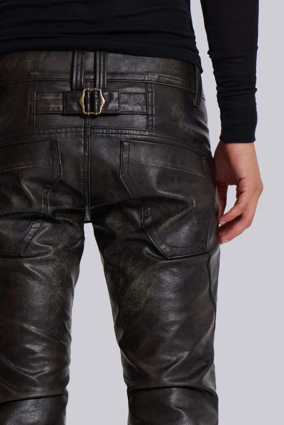 Verwaschene schwarze PU-Drift-Bootcut-Jeans
