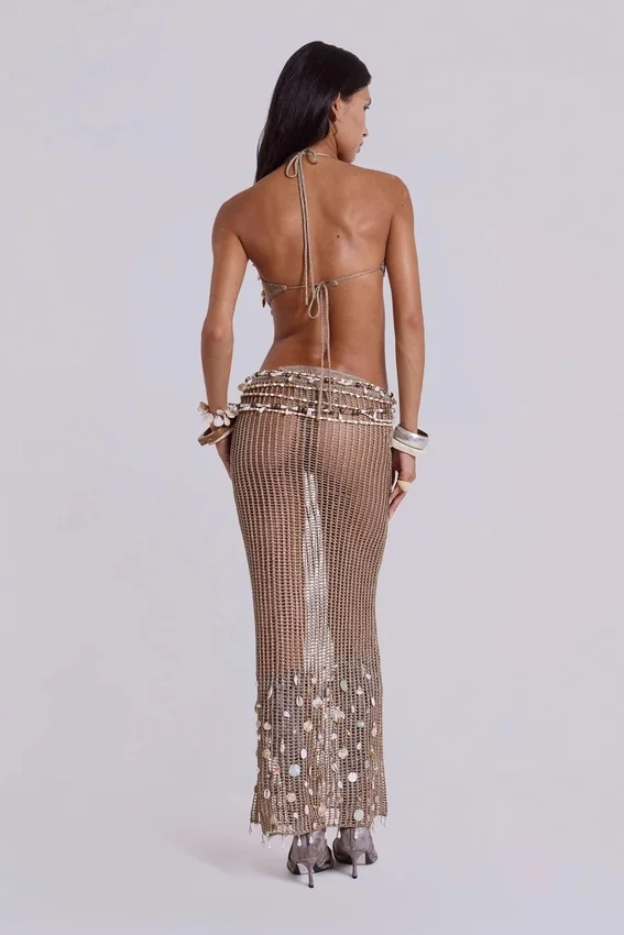 Vida – Rückenfreies Häkel-Maxikleid mit Muscheln