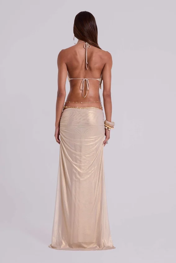 Vida rückenfreies Maxikleid in Gold