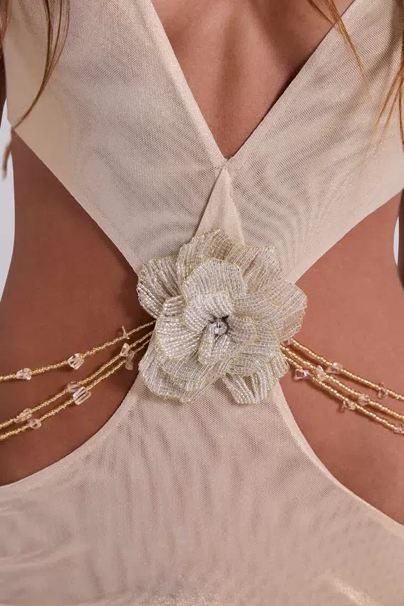 Vida rückenfreies Maxikleid in Gold