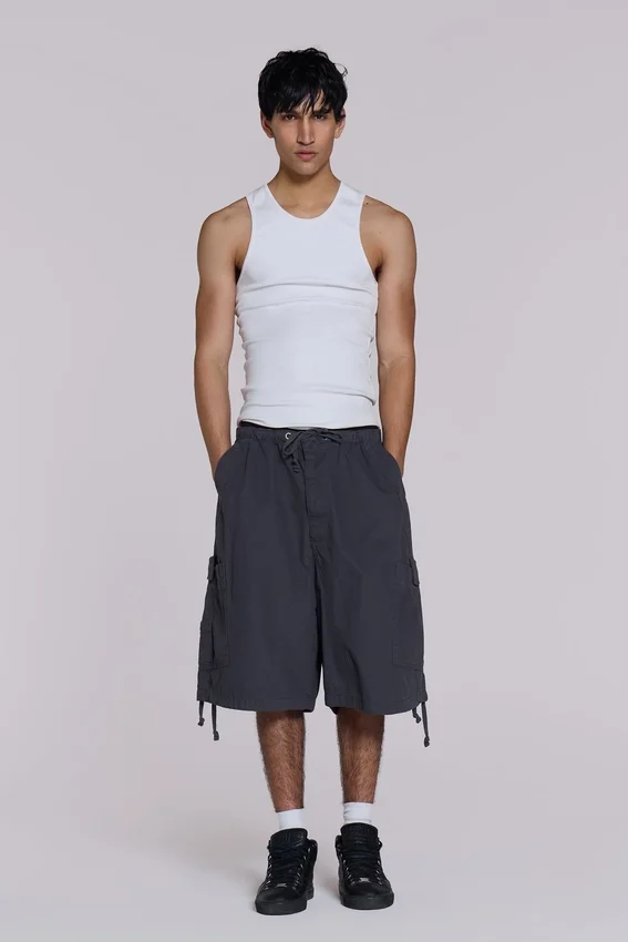 Vintage Grey Parachute Cargo-Shorts