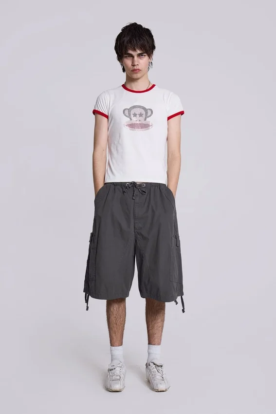 Vintage Grey Parachute Cargo-Shorts