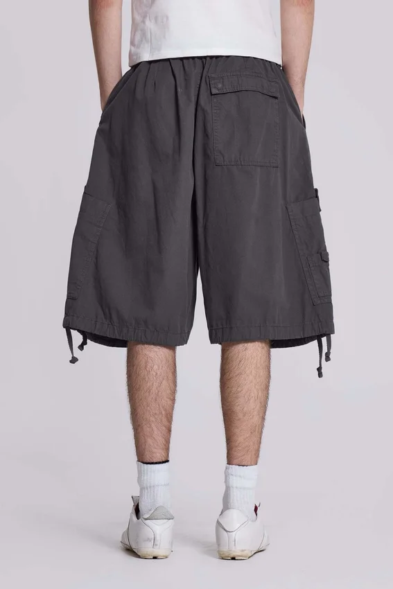 Vintage Grey Parachute Cargo-Shorts