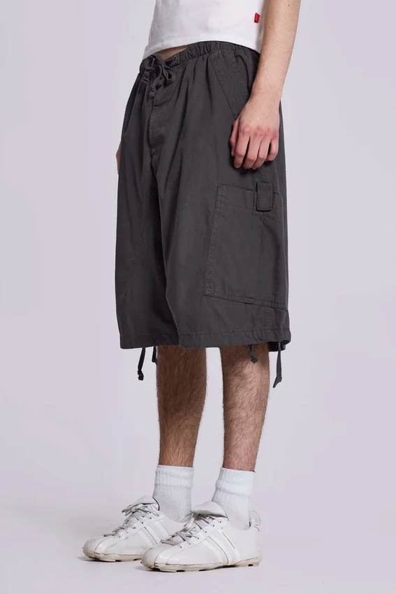 Vintage Grey Parachute Cargo-Shorts