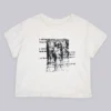 Weißes, bedrucktes, kurzes T-Shirt