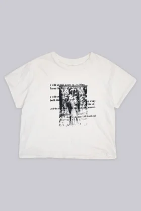 Weißes, bedrucktes, kurzes T-Shirt