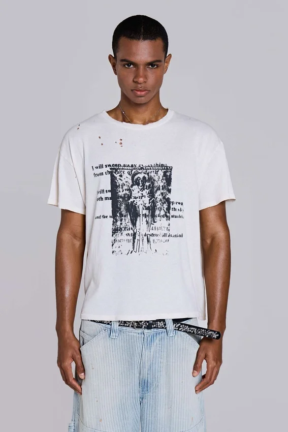 Weißes, bedrucktes, kurzes T-Shirt