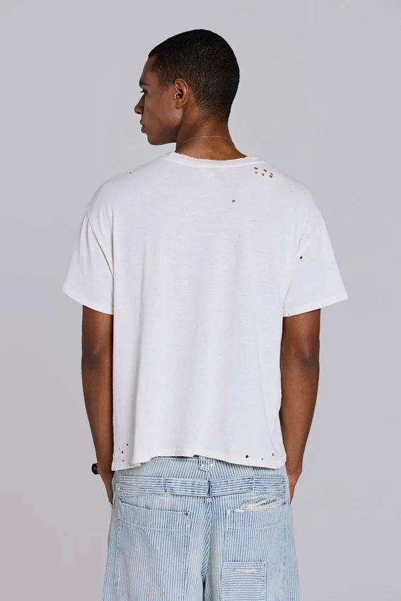 Weißes, bedrucktes, kurzes T-Shirt