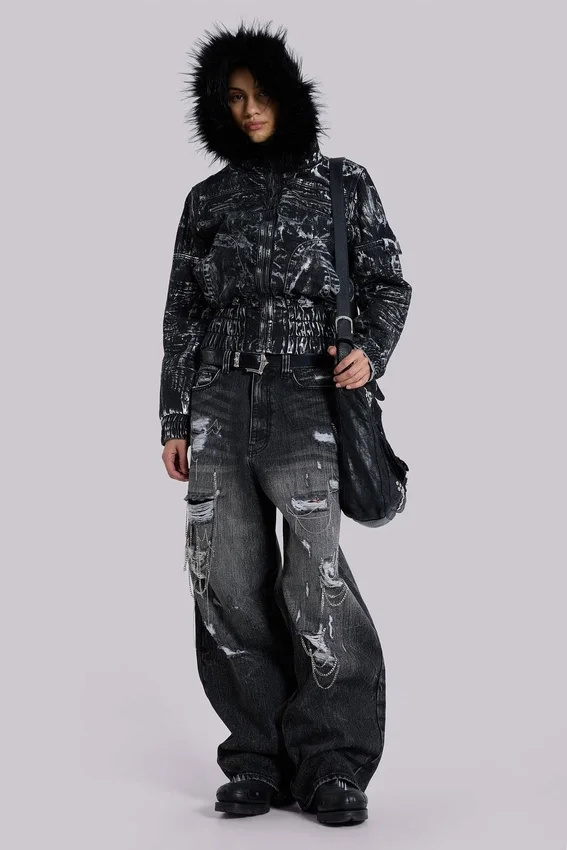 XL Colossus Jeans mit Ketten und Distressed-Effekt