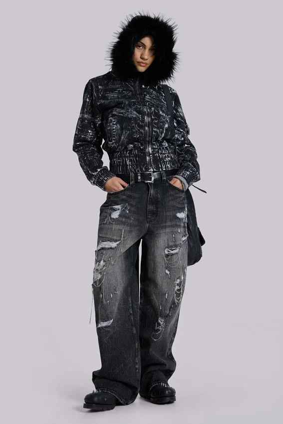 XL Colossus Jeans mit Ketten und Distressed-Effekt