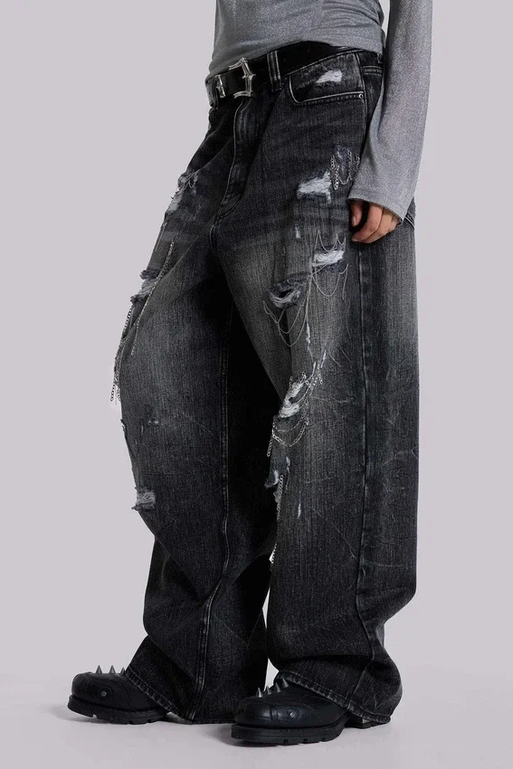 XL Colossus Jeans mit Ketten und Distressed-Effekt