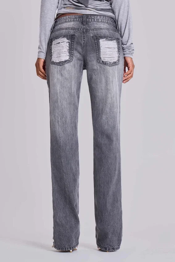 Zain Shredded Bootcut-Jeans in Grau