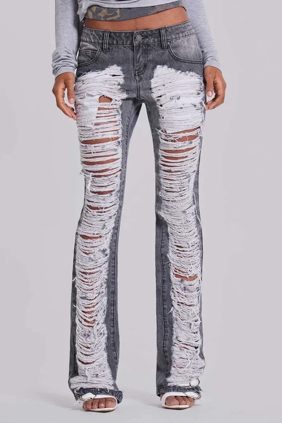 Zain Shredded Bootcut-Jeans in Grau