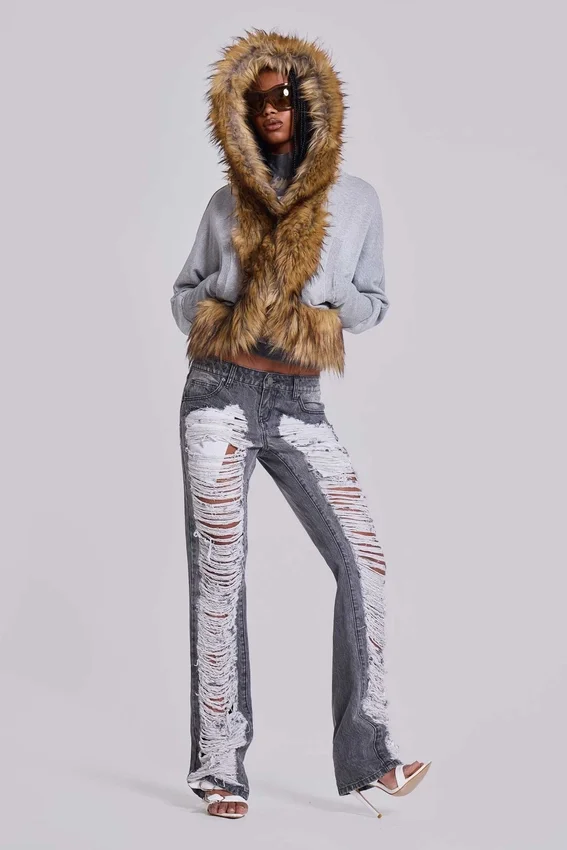 Zain Shredded Bootcut-Jeans in Grau