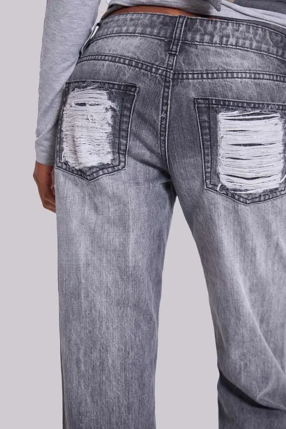 Zain Shredded Bootcut-Jeans in Grau