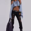 Zain Shredded Bootcut-Jeans in Schwarz