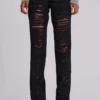 Zain Shredded Bootcut-Jeans in Schwarz