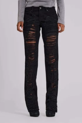 Zain Shredded Bootcut-Jeans in Schwarz