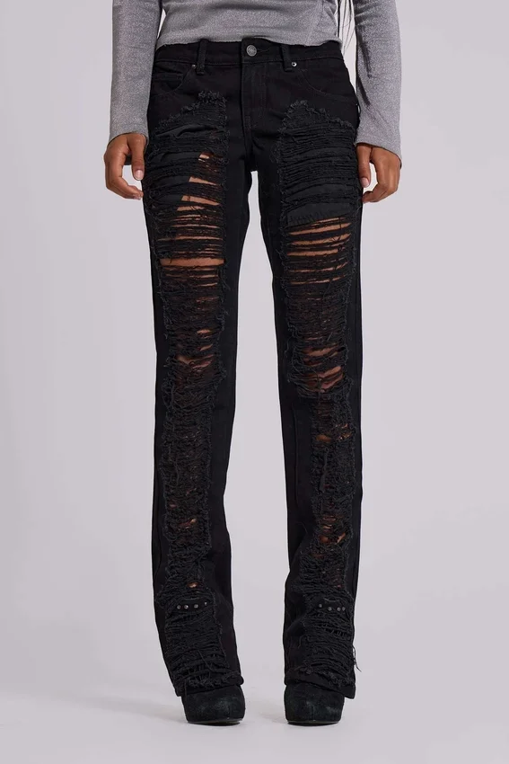 Zain Shredded Bootcut-Jeans in Schwarz