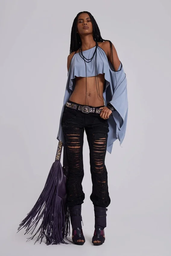 Zain Shredded Bootcut-Jeans in Schwarz