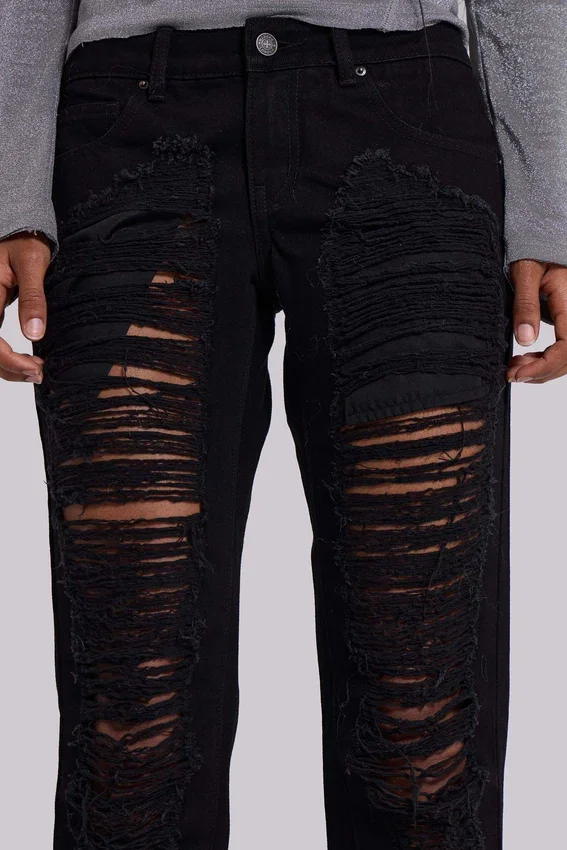 Zain Shredded Bootcut-Jeans in Schwarz