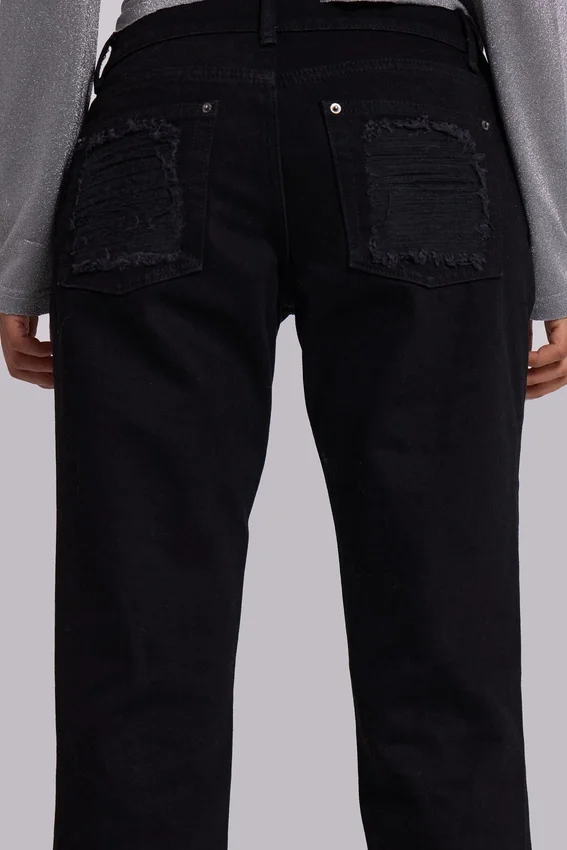 Zain Shredded Bootcut-Jeans in Schwarz